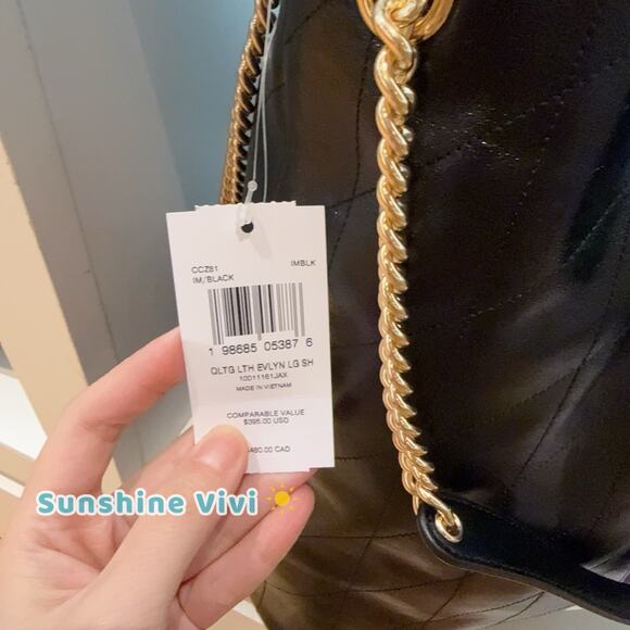 NWT Coach Evelyn Large Shoulder Bag With Quilting Gold/Black CCZ81 Leather - Picture 4 of 8